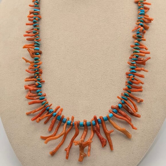 Natural Mediterranean Branch Coral with Turquoise Necklace - Picture 4 of 7